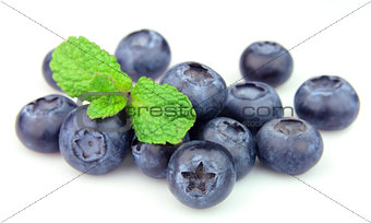 Ripe blueberry with mint