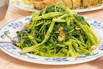 Stir Fry Chinese Kangkong Vegetable Closeup
