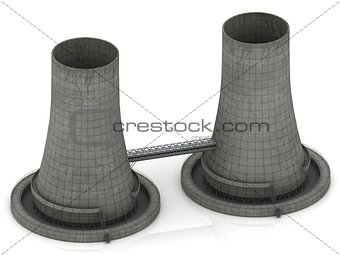 Two reinforced concrete cooling towers