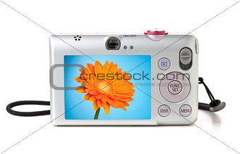 Digital camera with flower on display