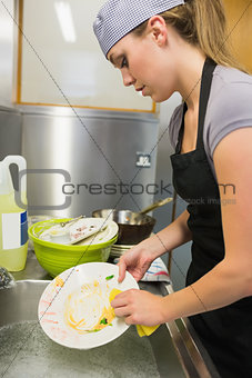 Cleaning woman washing the dishes