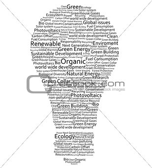 Various words forming a light bulb