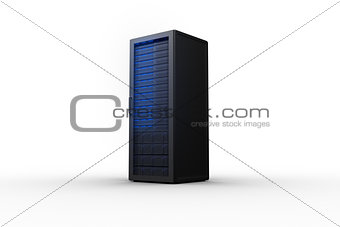 Rack of servers with blue lights