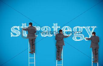 Multiple image of businessman writing strategy