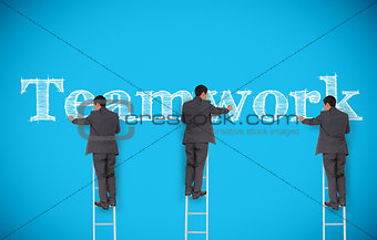 Multiple image of businessman writing teamwork
