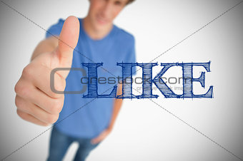 Boy representing social network logo with his thumb up