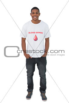 Attractive man wearing blood donor tshirt