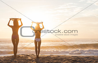 Bikini Women Surfers & Surfboards Sunset Beach