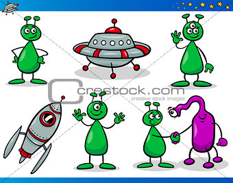 Aliens or Martians Cartoon Characters Set