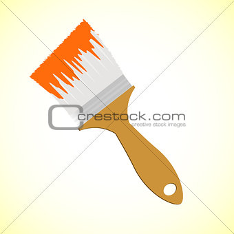 Orange paint brush on yellow smooth background