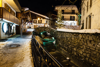 Illuminated Street of Megeve in French Alps, France