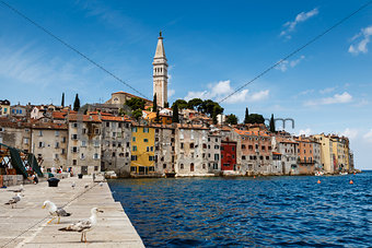 The Pier and the City of Rovinj on Istria Peninsula in Croatia