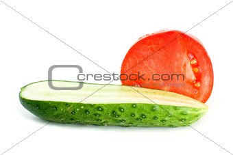 Halves of tomato and cucumber