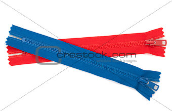 Blue and red zippers