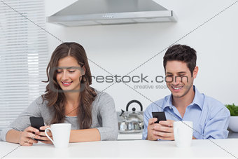 Couple using their smartphones