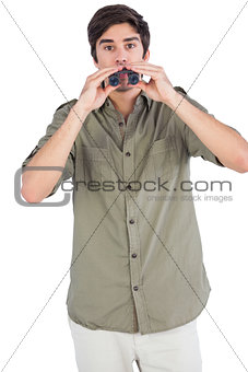 Man surprised with binoculars