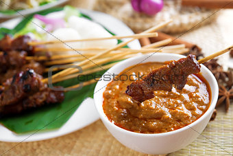 Satay skewered and grilled meat