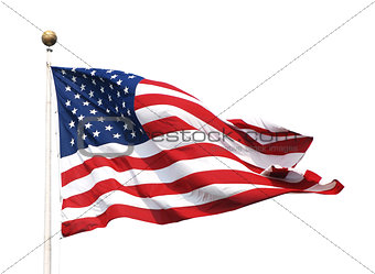 The American flag on a flagpole 