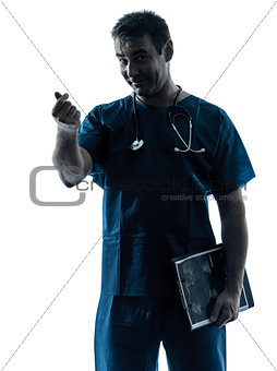 doctor man silhouette portrait gesturing money