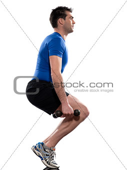 man workout  weight training crouching
