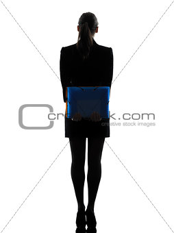 business woman holding folders files standing  silhouette