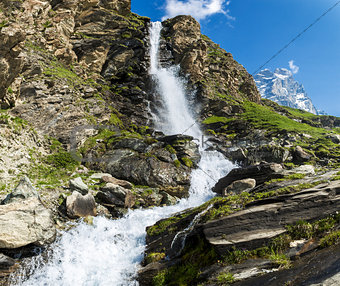 Waterfall and Mount Cervino, Valtournenche