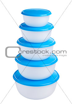 Plastic containers on white background