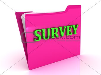 SURVEY bright green letters on a pink folder