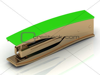 Golden stapler with a green handle