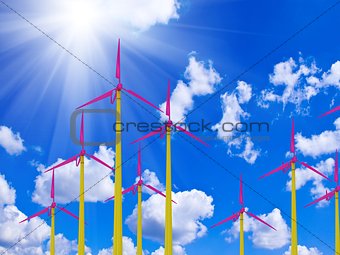 Colorful windmill against a bright sunny sky