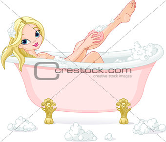 Young  woman taking bath