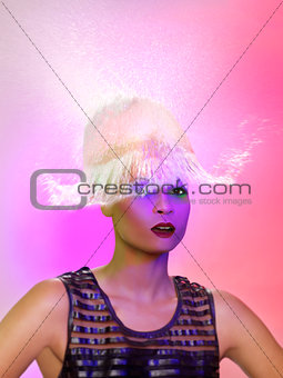 Concept of Woman and Water Splashing on Top of Her Head