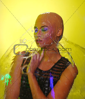 Concept of Woman and Water Splashing on Top of Her Head