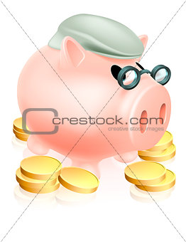 Pension piggy bank with coins