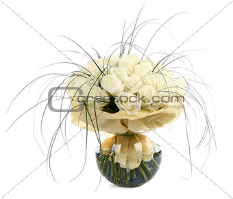 A large bouquet of white roses. A huge bouquet of cream roses. I