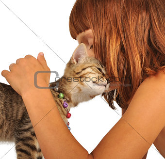 child with a cat