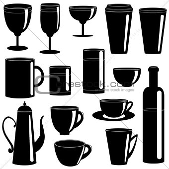 Cups and glasses silhouettes collection
