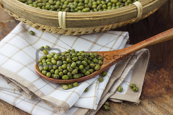 Mung bean in a wooden spoon