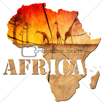 Africa Map Wooden Illustration