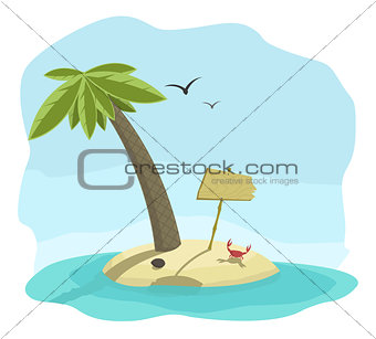 Vector illustration of tropical island with signboard 