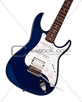 blue electric guitar closeup