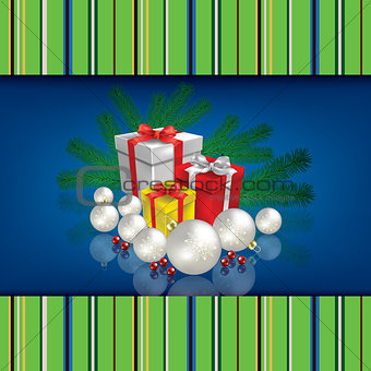 Abstract celebration background with Christmas gifts and decorat