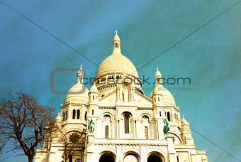 Retro Sacre-Coeur church in Montmartre