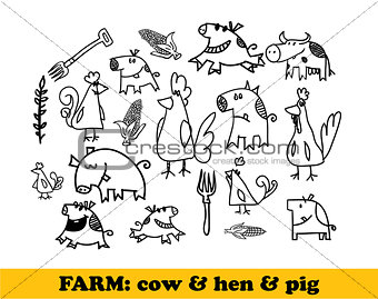Farm set - cows, hens, pigs