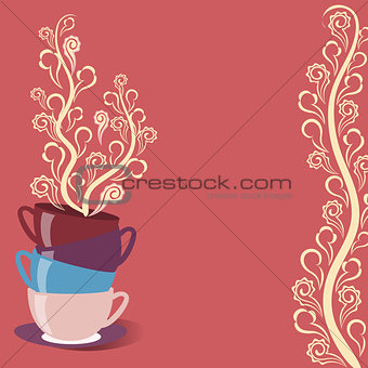 Tea card with cups and flowers