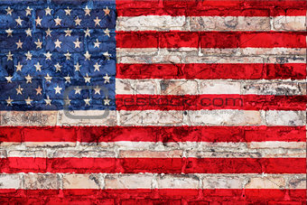 Flag of USA on a brick background