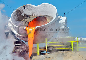 Steel buckets to transport the molten metal