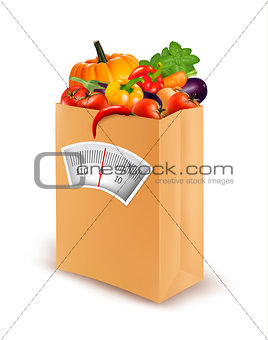 Healthy diet. Fresh food in a paper bag. Vector illustration. 