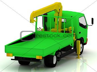 Green truck with a yellow crane