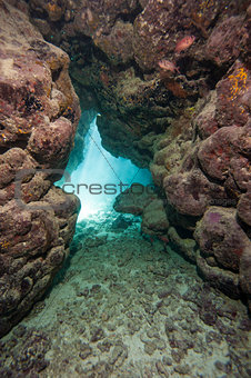 Cave in underwater tropical reef